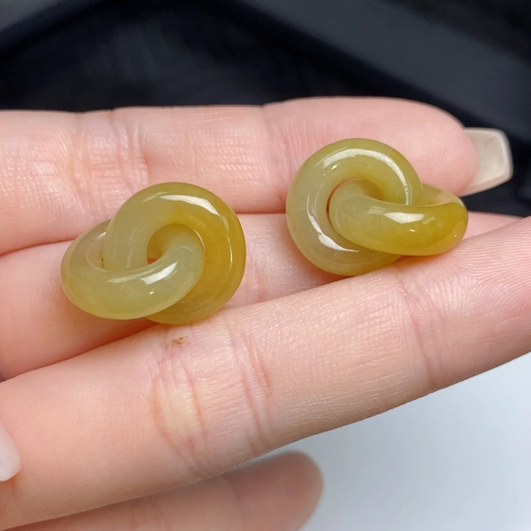 翡翠未镶嵌耳饰冰黄翡双环