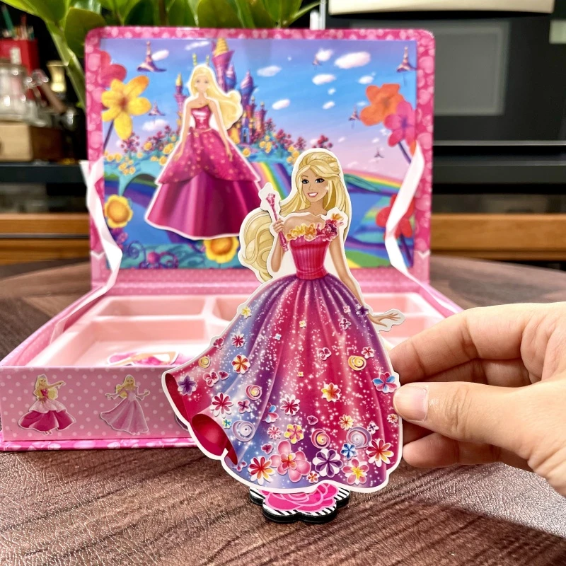 芭比公主磁贴换装立体安静贴3-6岁5女孩diy迪士尼磁吸换衣服玩具4