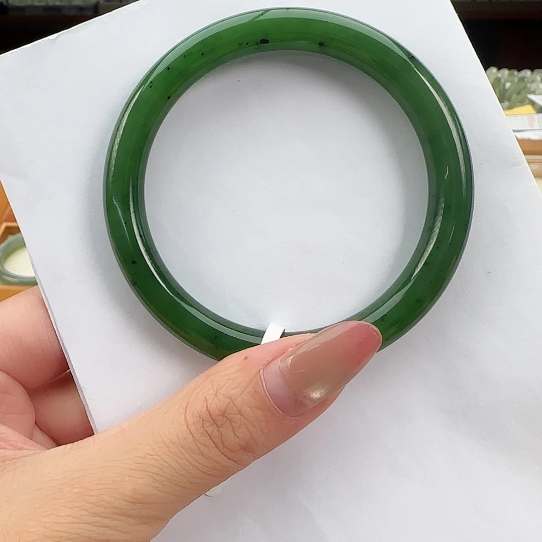 和田玉未镶嵌手镯俄 碧玉 正阳绿 圆条58/59-60 特色特漏