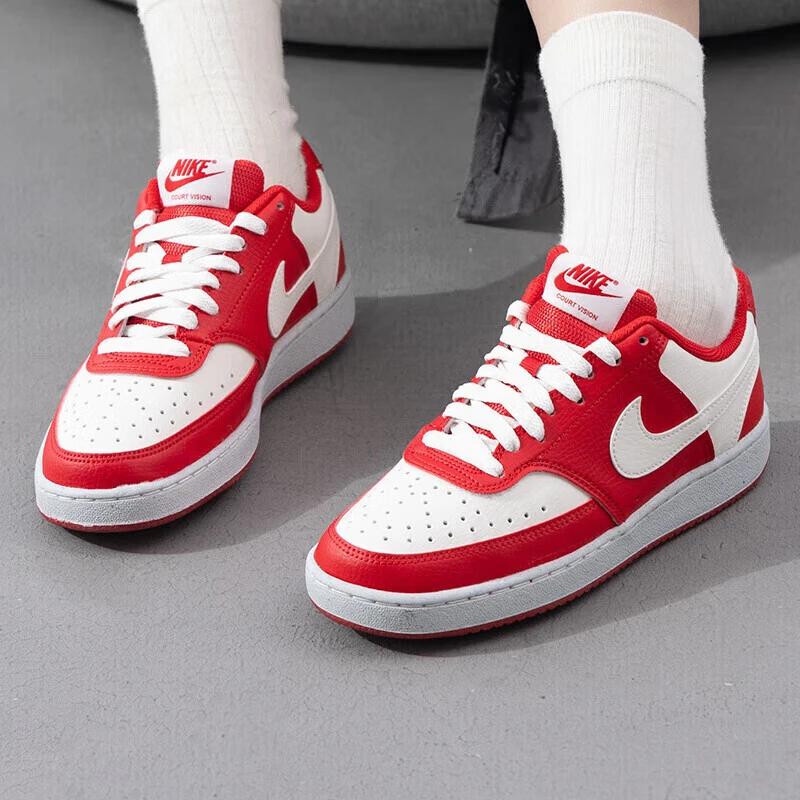 NIKE/耐克女鞋红白拼色系带运动鞋耐磨轻便潮流板鞋