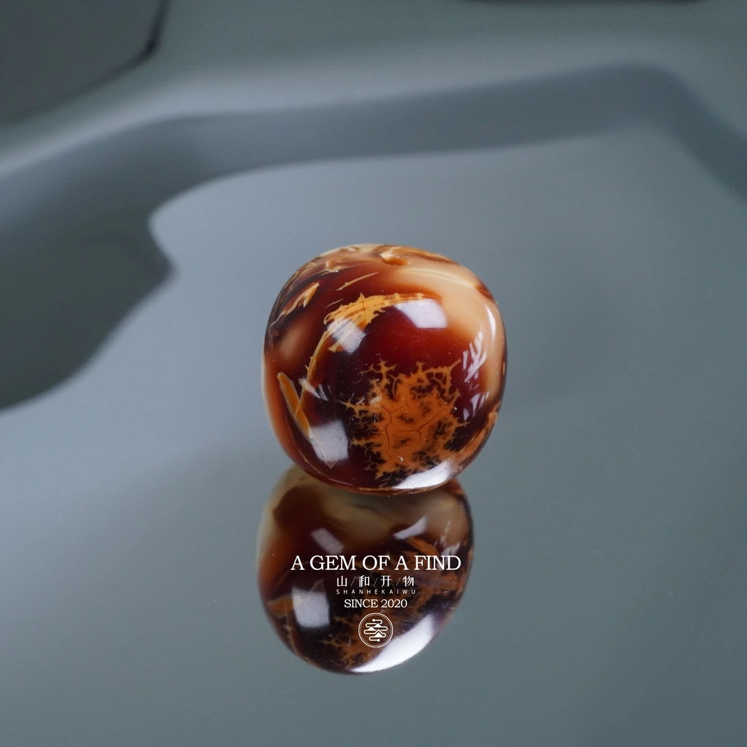 山和开物｜13.2mm红沁妖花沁色满蜡老型文玩配饰 天然琥珀蜜蜡