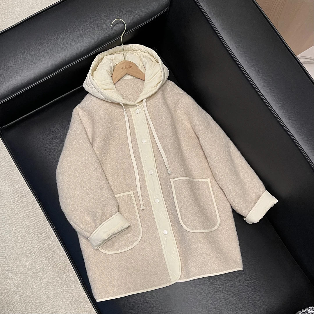 B10785秋冬新款宽松洋气复古高级感百搭夹棉连帽外套