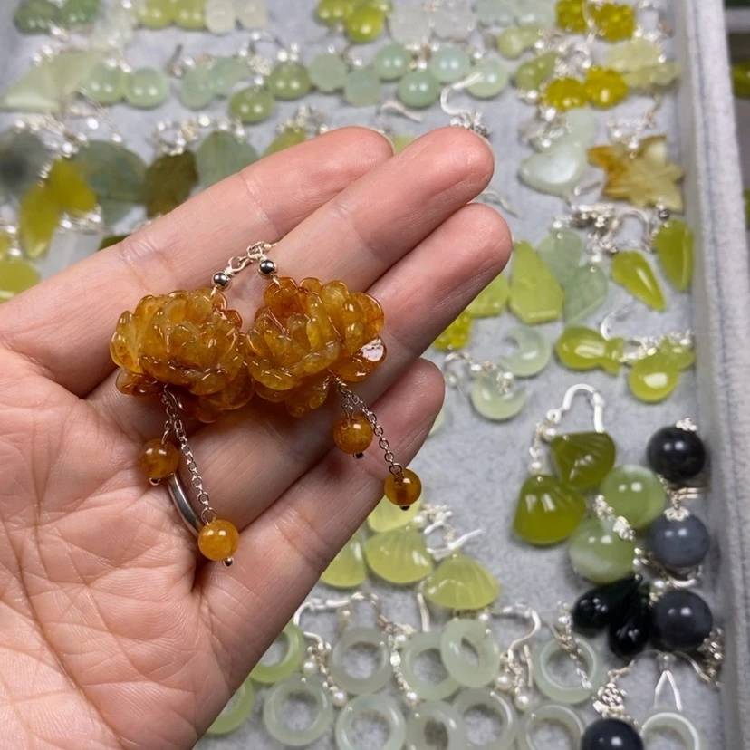 【闪购商品】银S925镶嵌蛇纹石玉挂件耳饰耳环项链
