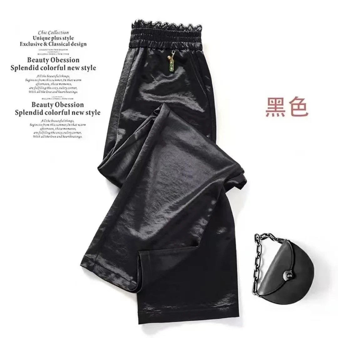 春夏琉璃醋酸蕾丝腰头缎面提花垂感时尚高级感窄版直筒