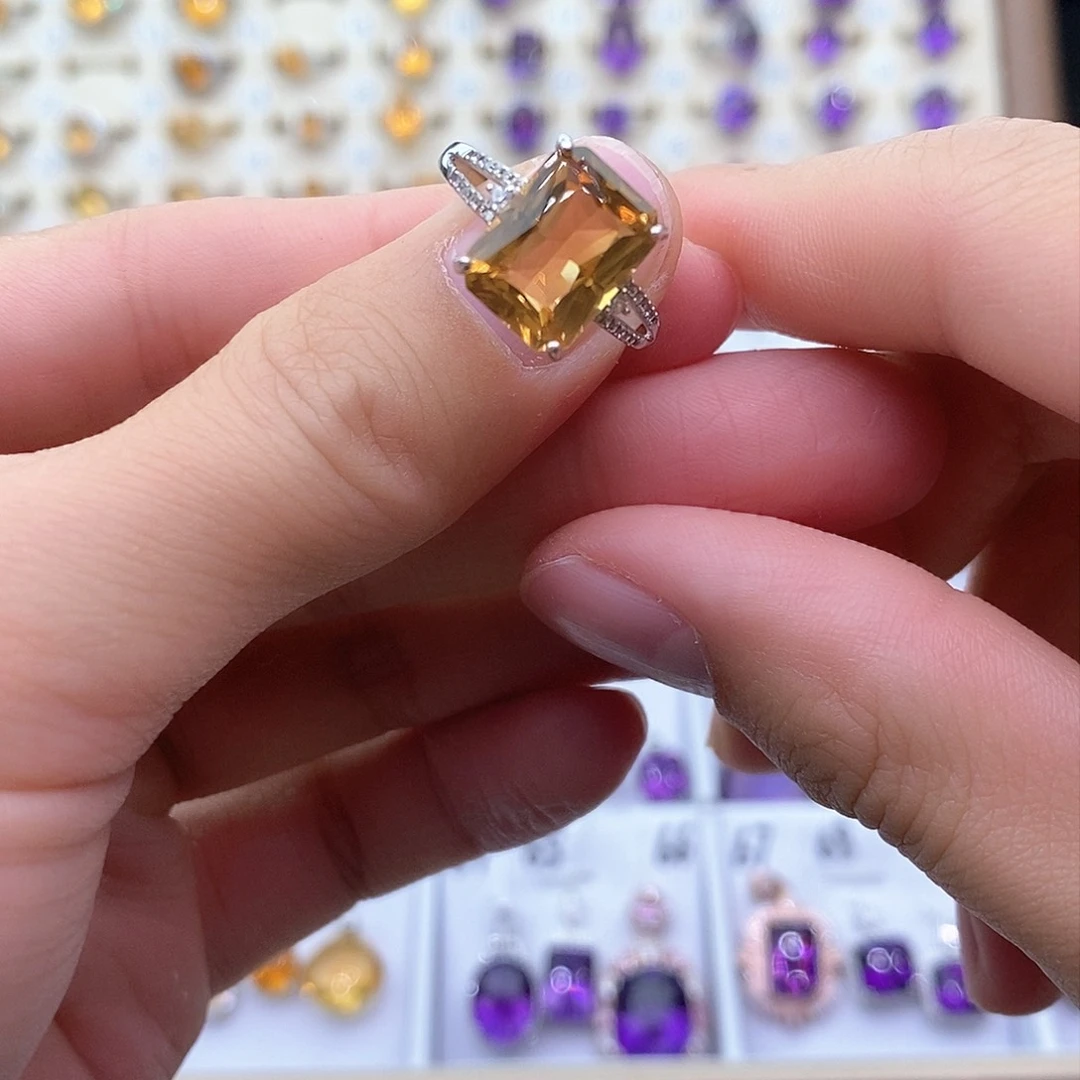 黄晶纯天然无优化黄水晶Q银S925镶嵌小****~