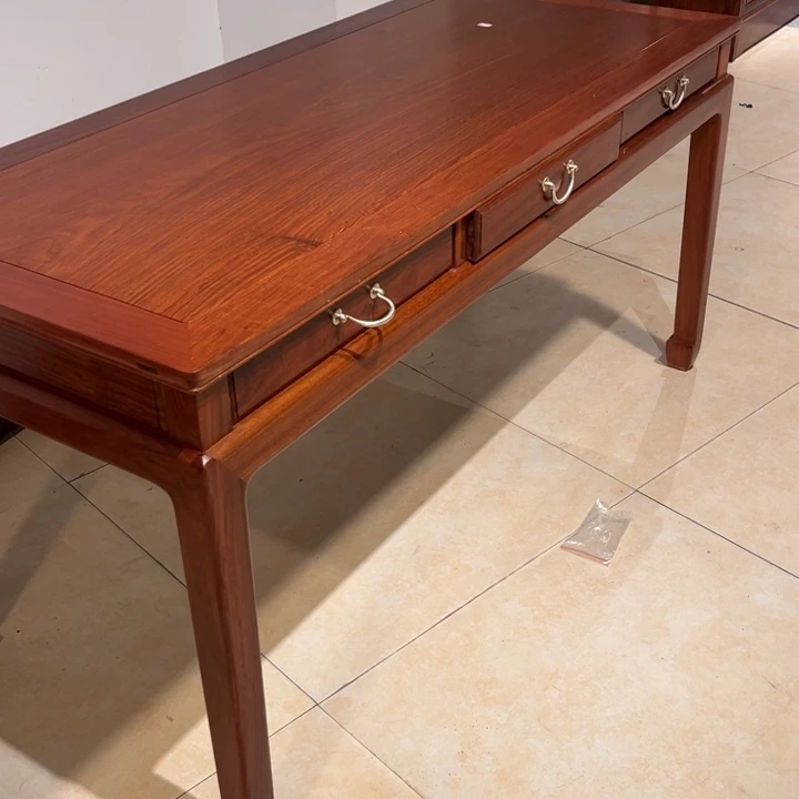 紫檀木类书柜启*缅甸花梨木茶桌六件套