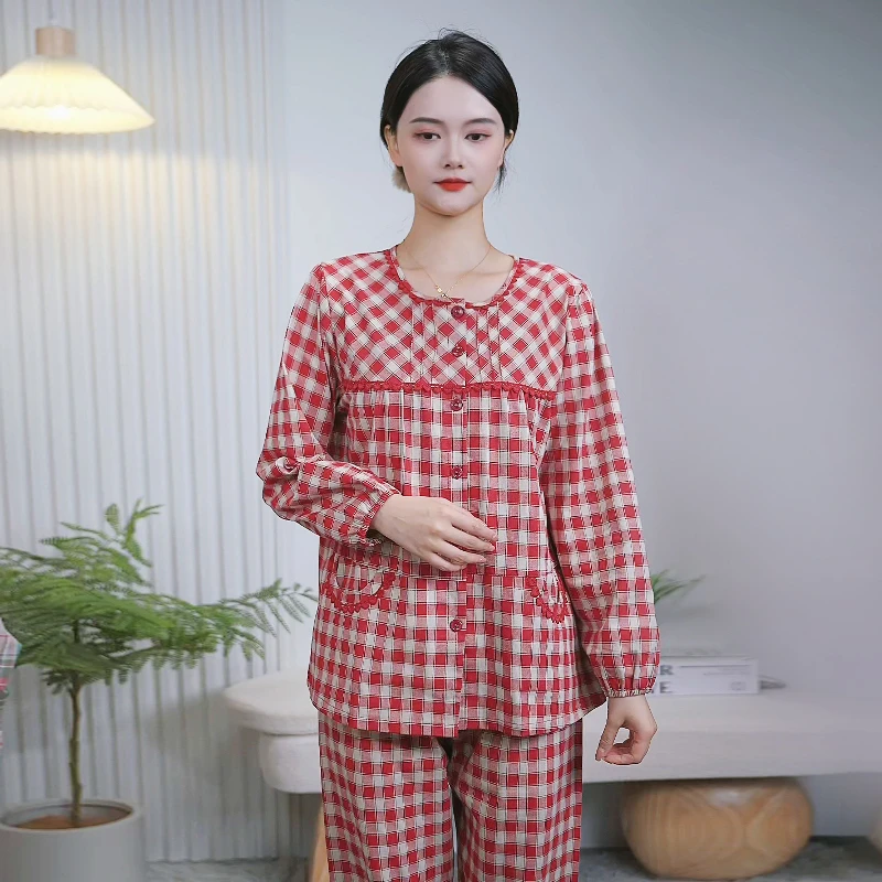 长袖长裤睡衣女春秋款纯棉女大码全棉家居服夏天薄款女士套装