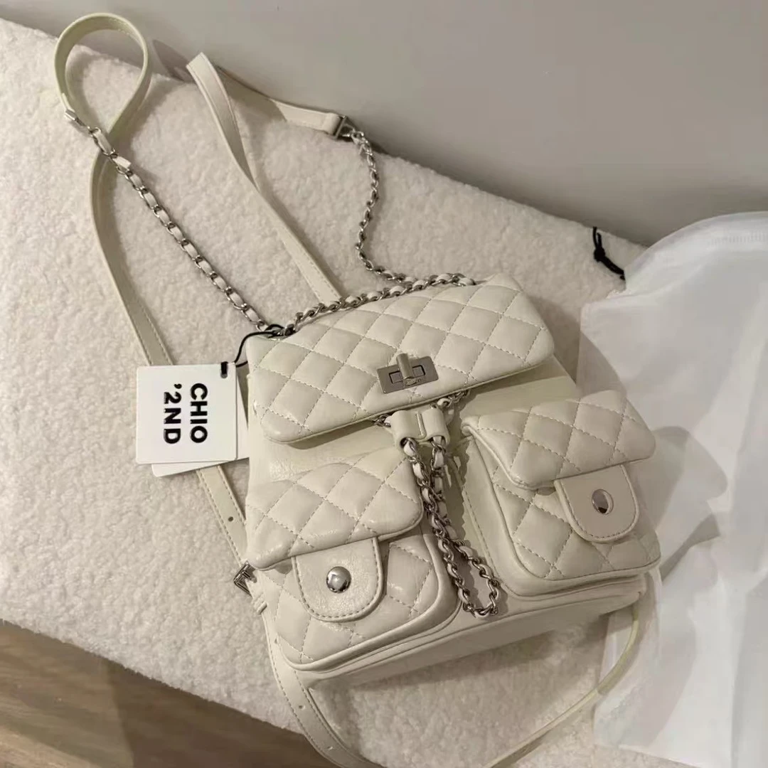 小香风菱格链条双肩包韩版ins轻奢百搭旅行背包学生质感通勤 包潮