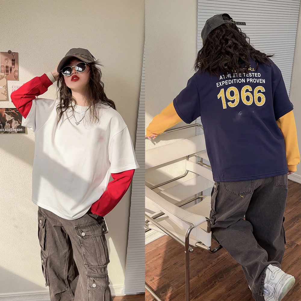 女童假两件长袖T恤2025夏装新款儿童卡通上衣大童春夏拼色半袖潮t