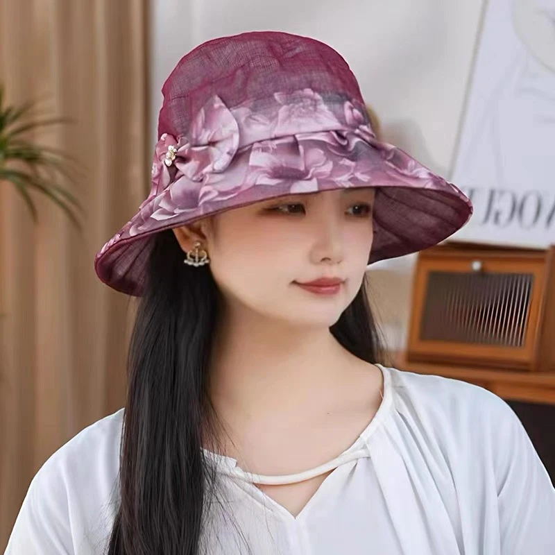 宽檐遮阳帽女夏季时尚印花可折叠逛街防晒帽户外休闲透气防紫外线