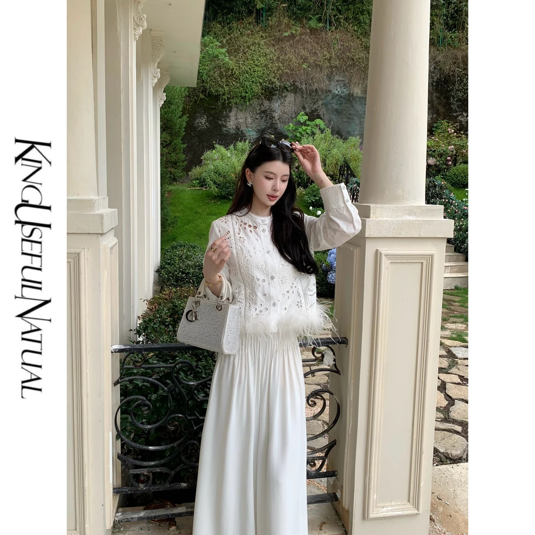 KUN【禾曼】轻奢贵族 高品质棉绣花可拆卸鸵鸟毛珍珠扣早秋新款外套