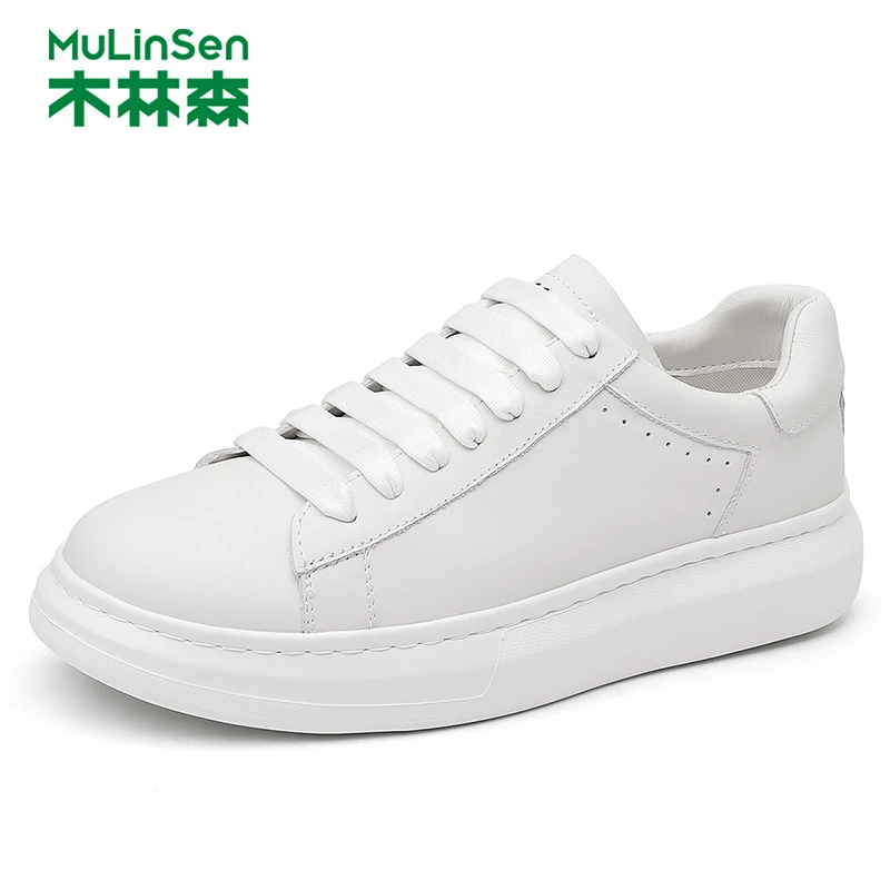 木林森头层牛皮小白鞋男厚底增高户外运动休闲板鞋潮流男鞋0360