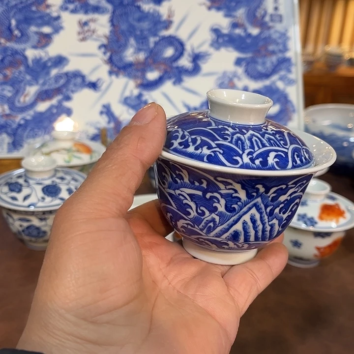 錡镇堂手工手绘盖碗