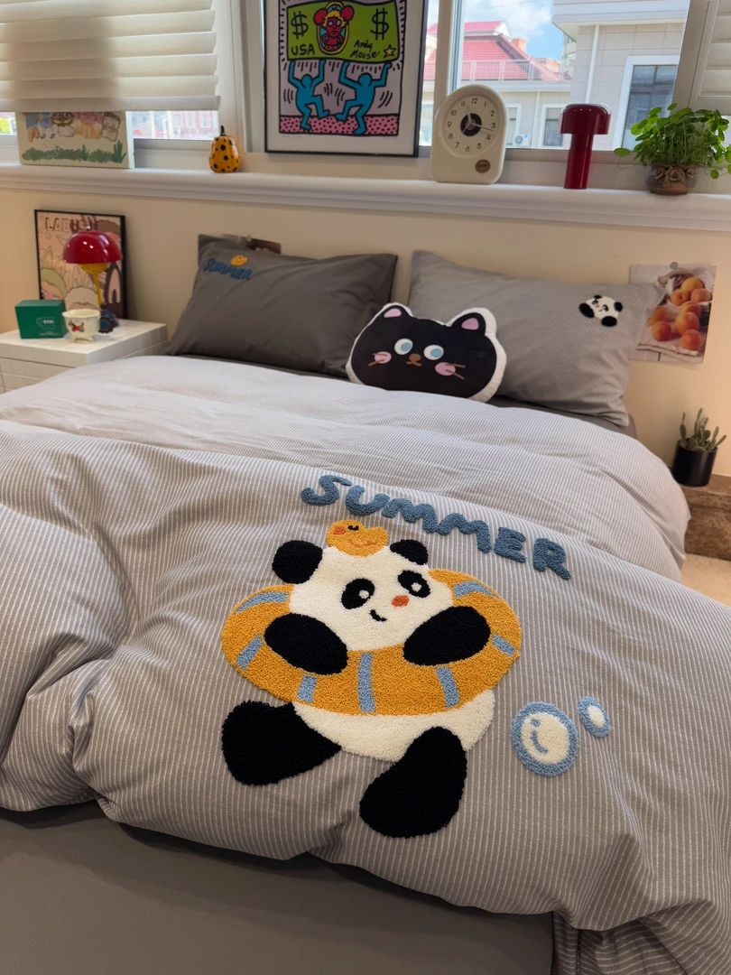 特! 小玲子 黑白熊猫 全棉加厚磨毛毛巾绣锁边工艺款套件