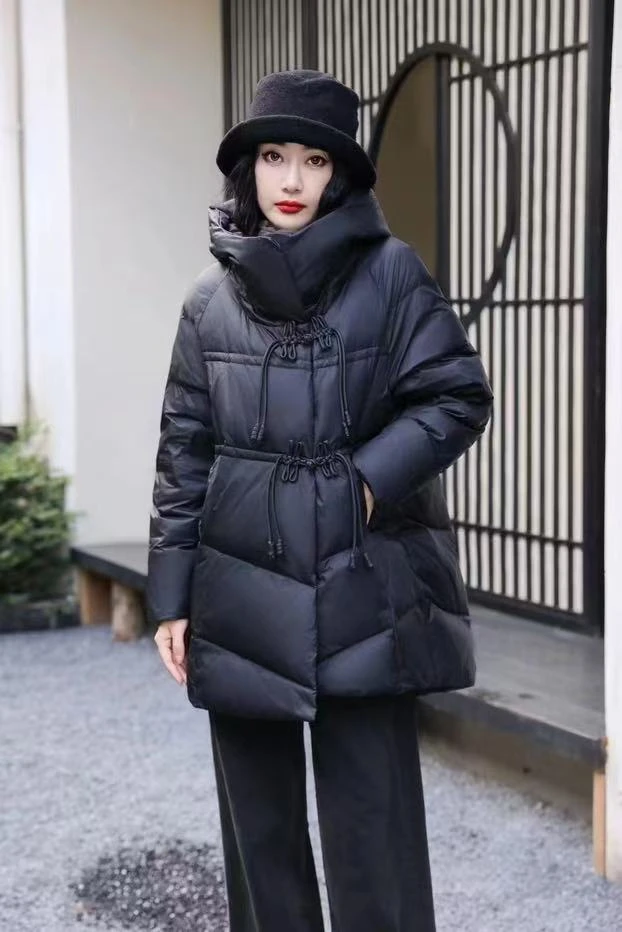 冬季新款时尚中国风国风系列中长款宽松洋气显瘦连帽白鸭绒羽绒服