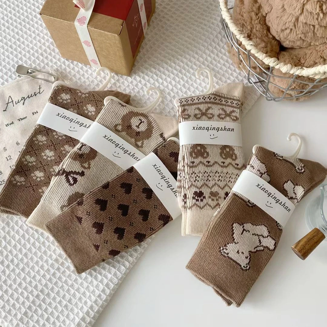 秋冬季保暖双针双路超厚女款堆堆袜可爱卡通复古民族风百搭长筒袜