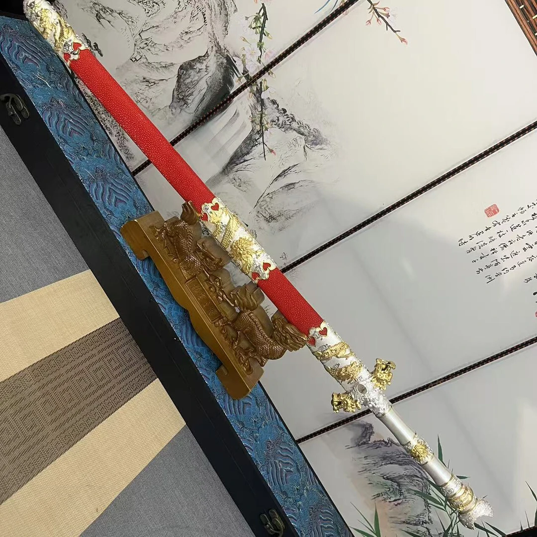 【倚天剑】鱼皮铜镀金镀银未开刃收藏摆放鉴赏