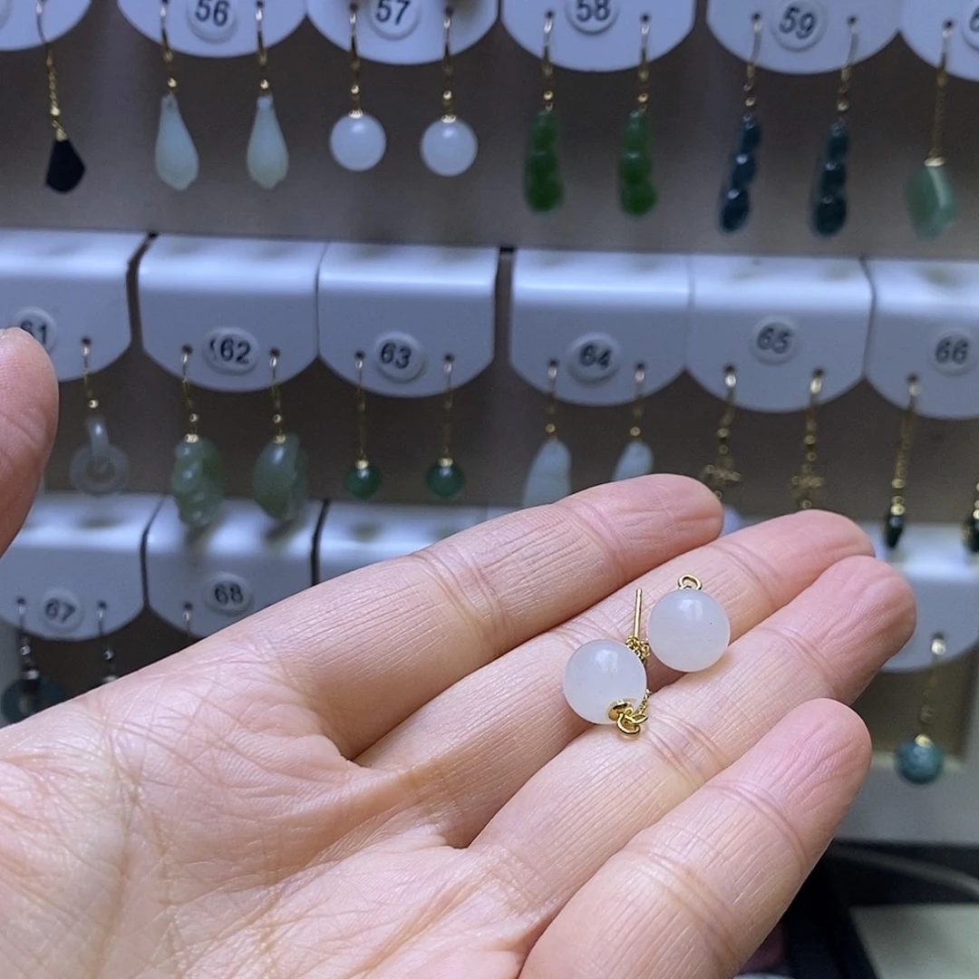 和田玉银S925镶嵌耳饰