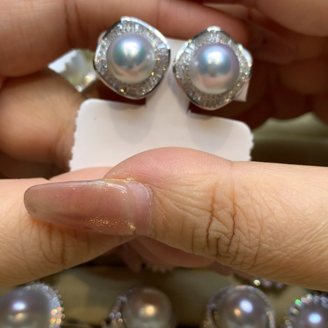 银S925镶嵌耳饰海水珍珠