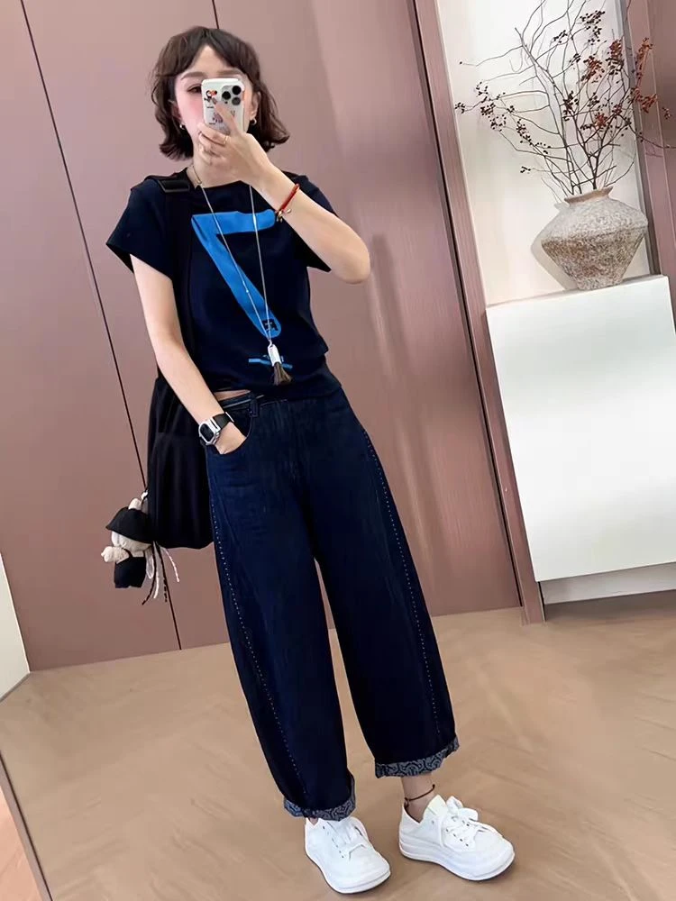 简约气质卡通创意印花数字短袖L0051