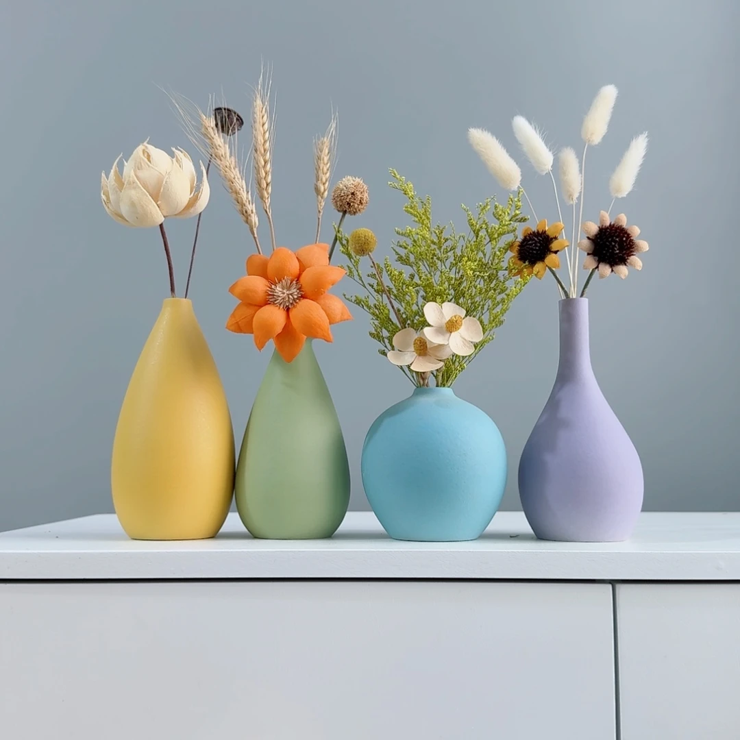 摆件陶瓷小花瓶含花总高约20-30cm