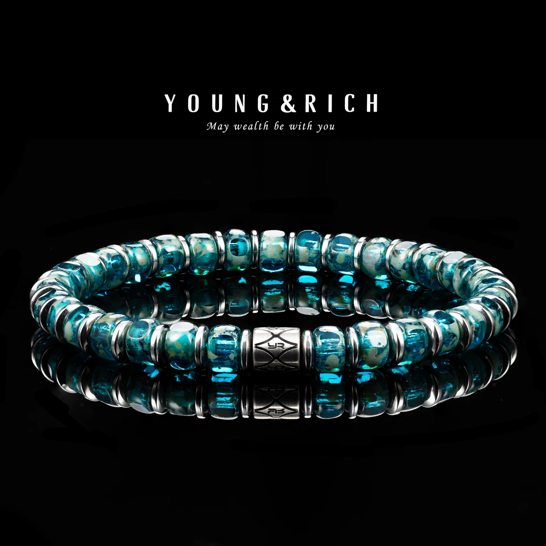 钛钢琉璃手链 波塞冬契约手串蓝色6mm男女款高级感首饰圣诞礼物