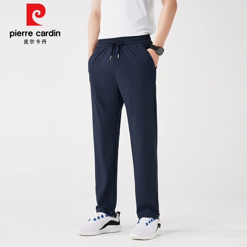 皮尔卡丹高档冰丝弹力运动长裤男士夏季薄款透气百搭休闲直筒裤男