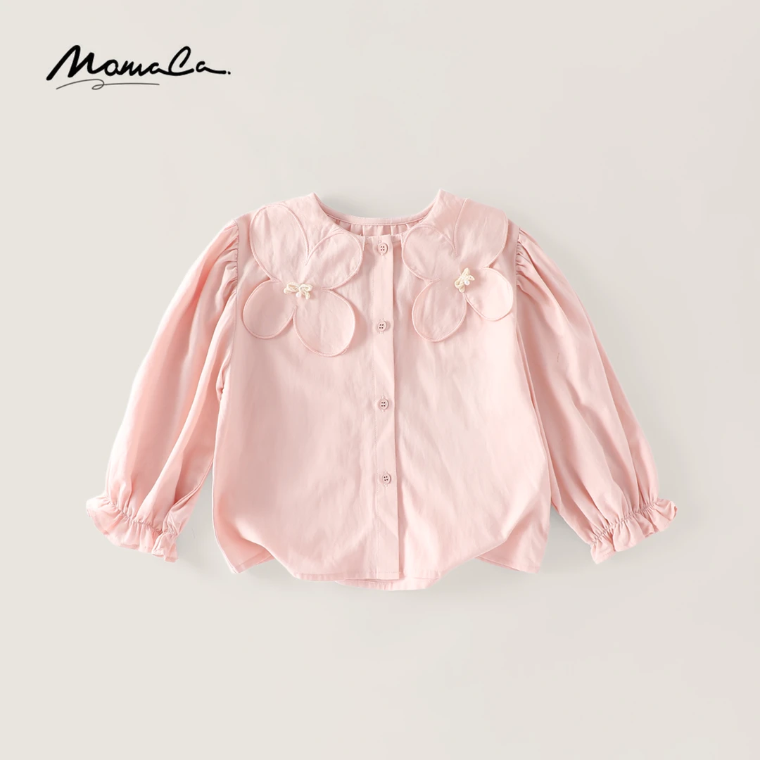 MOMOCO2025款春季女童甜美蝴蝶纯色洋气衬衣77530234012