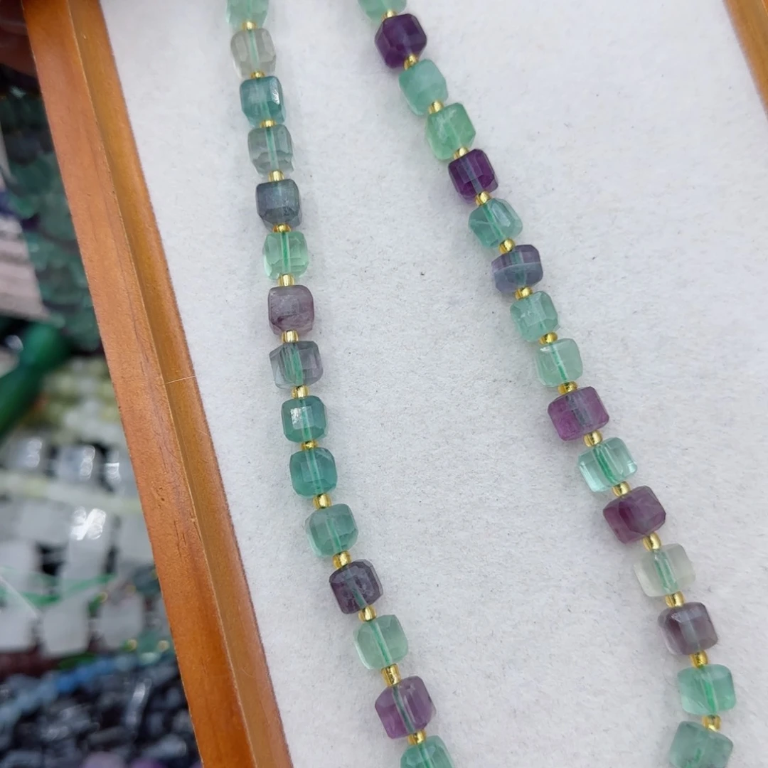 玛瑙/玉髓未镶嵌珠宝半成品萤石切面方糖一条7-8