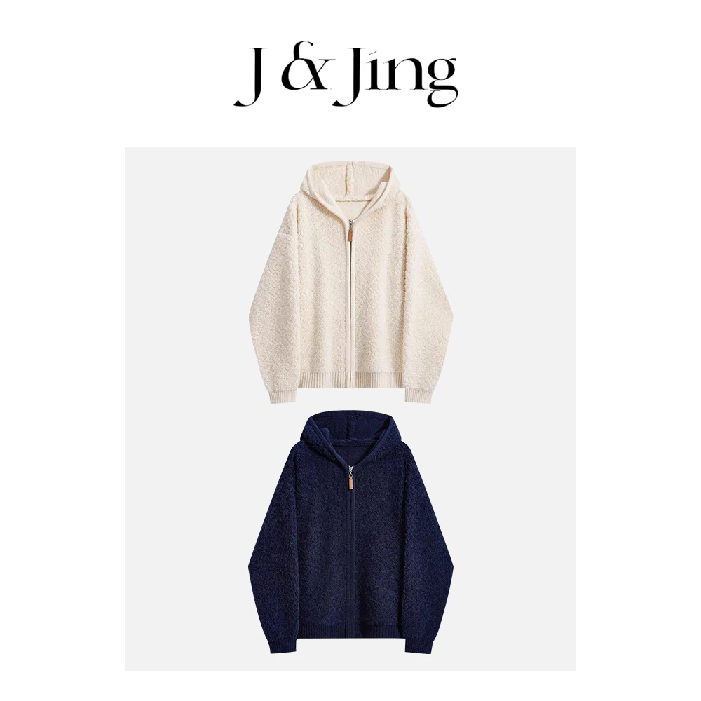 J&Jing-「牛乳酥酥绒」-秋冬季宽松百搭保暖连帽羊羔毛外套Y24381