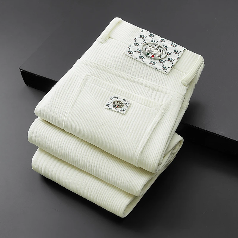 TERINELO/黛芮奈勒欧棉绒休闲裤男冬季加厚直筒弹力长裤中年轻奢