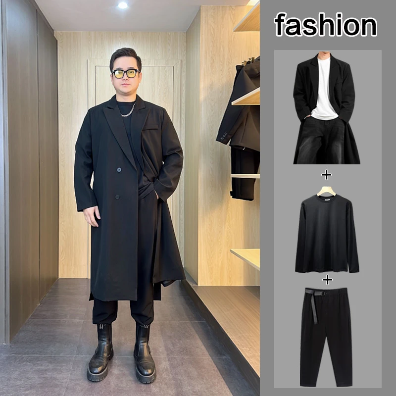 春季男士风衣韩版中长款春秋外套胖人大码薄款黑色痞帅英伦风