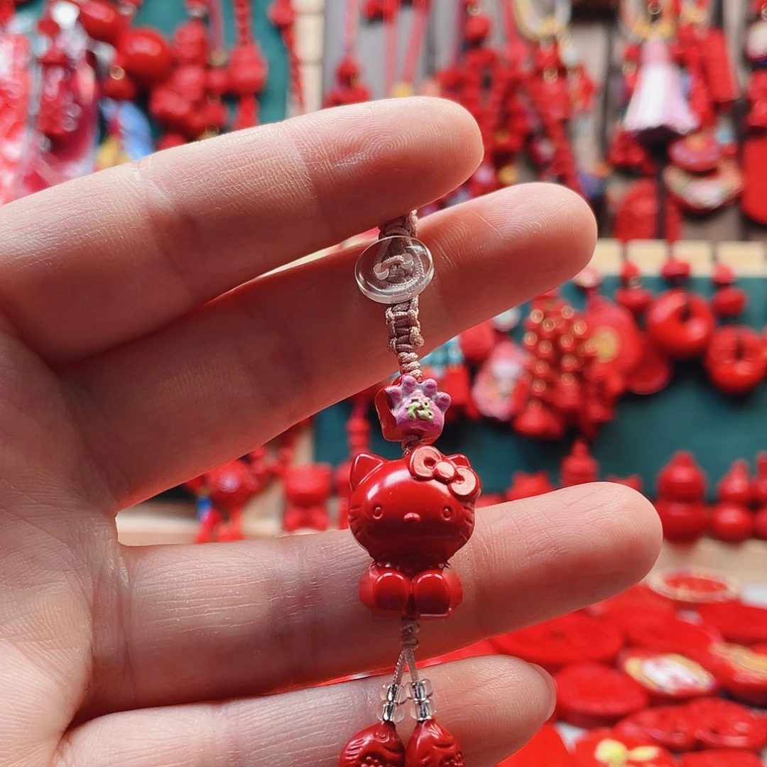 天然辰砂粉猫爪鱼钥匙扣