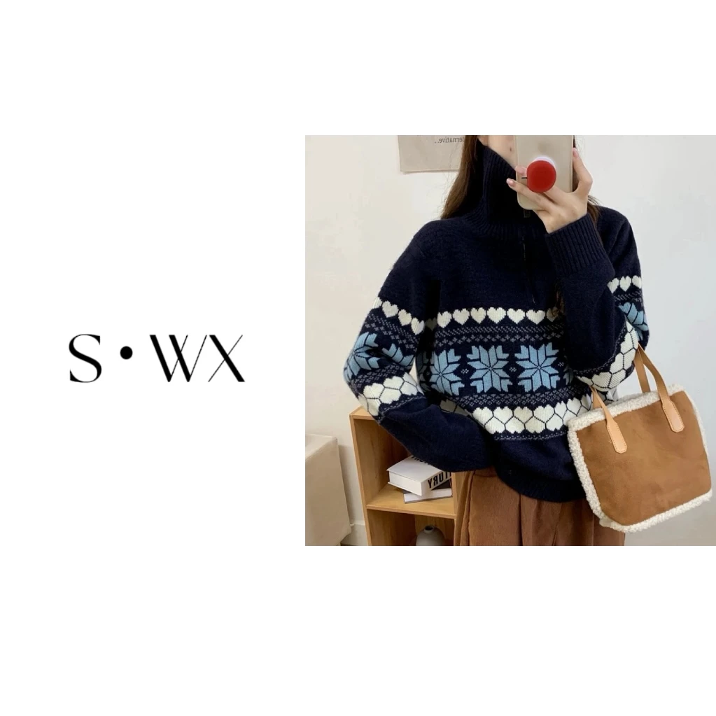 17【韵律织纹】韩系宽松时尚套头条纹半拉链羊毛衫