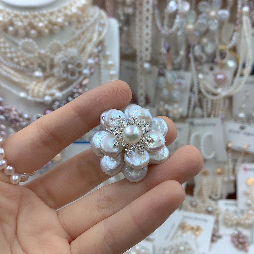 甜***圈银S925镶嵌淡水珍珠项链耳饰