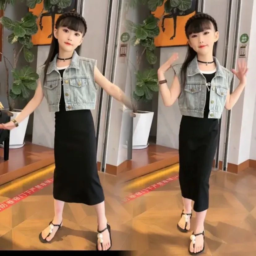 YeeHoO英氏【断码】女童夏装套装连衣裙2025新款儿童牛仔马甲夏季