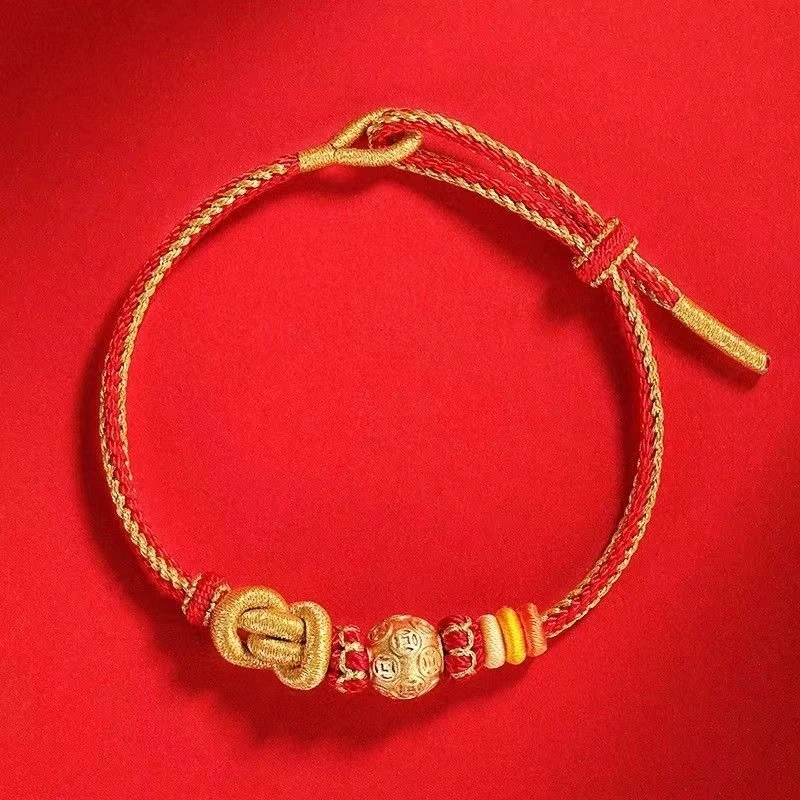 非金属布艺手链 白馬2025蛇年十二生肖男女古法手编红绳福球款