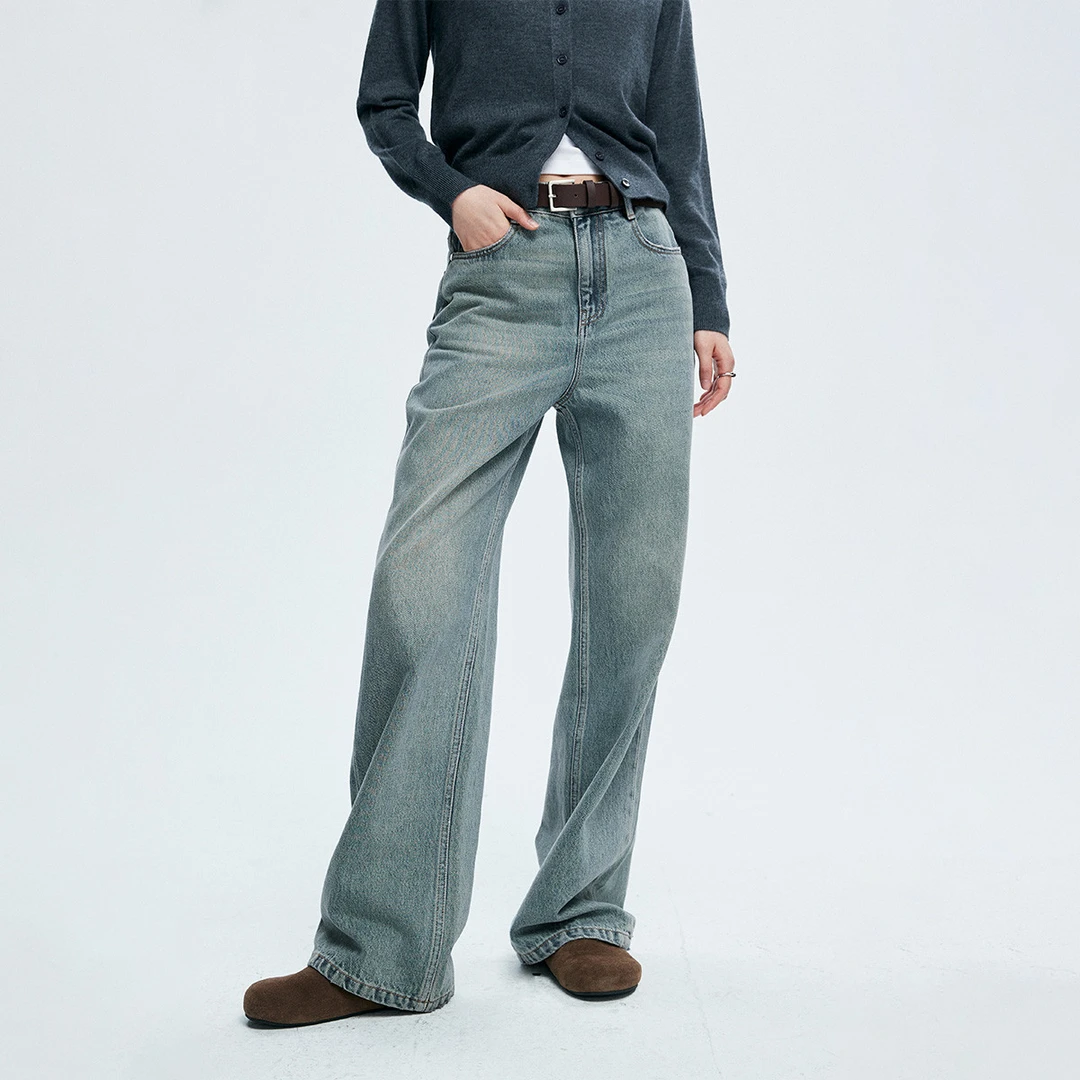 初棉｜【理想裤2.0】复古水洗空气感牛仔裤女 全棉高腰直筒显瘦长