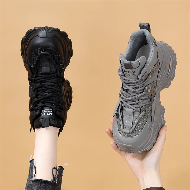 高品质爆款增高老爹鞋女2025年秋冬季新款水钻松糕厚底运动休闲鞋