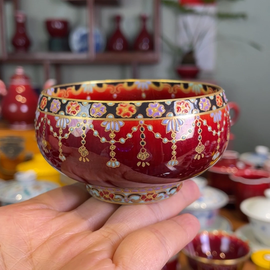 清欢雅玩原矿郎红珐琅彩禅定杯