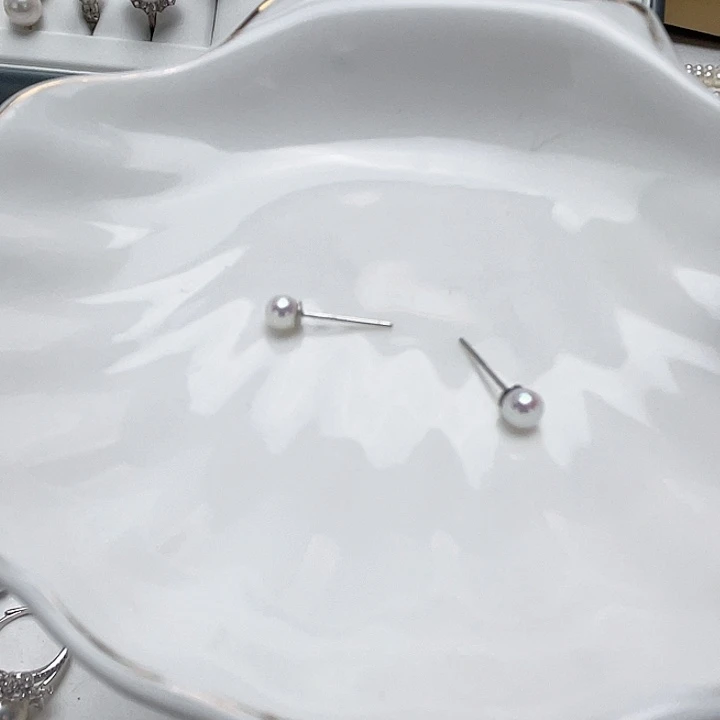 淡水珍珠耳饰银S925镶嵌贝*