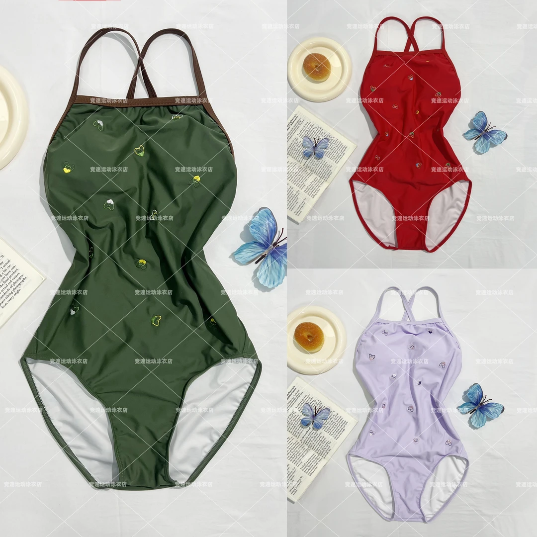 【三色刺绣】泳衣女款高级感2025新款竞速连体游泳馆专用游泳衣女