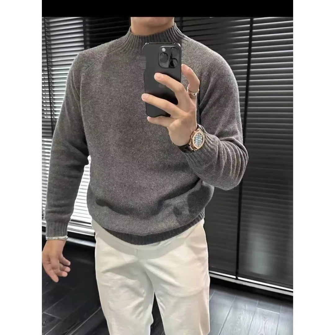 NYIG欧货秋冬新款男士针织衫半高领修身加厚上衣潮牌潮流毛衣外套