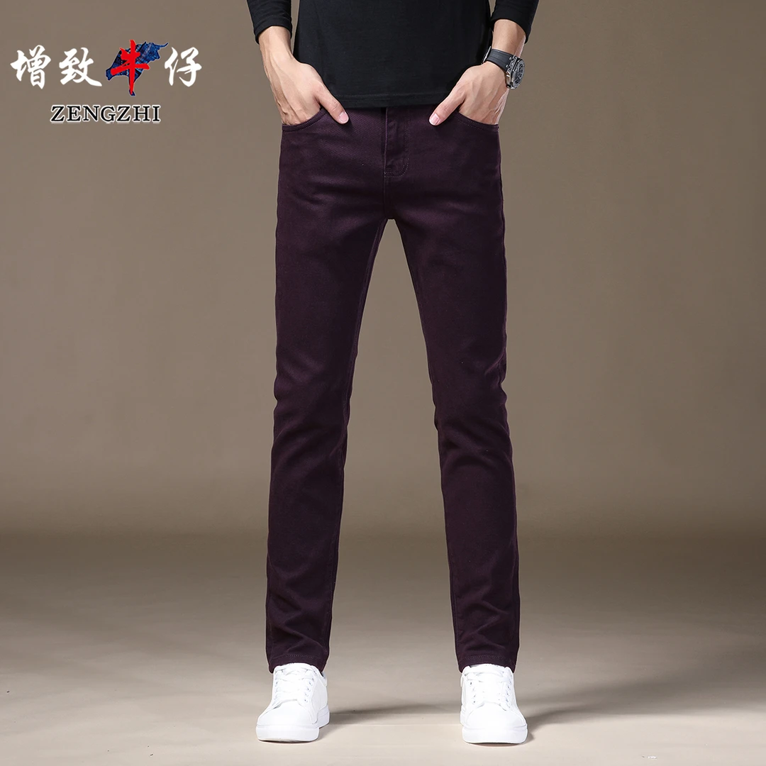 ZENGZHI/增致牛仔商务休闲男士百搭黑紫色修身小直筒裤V533