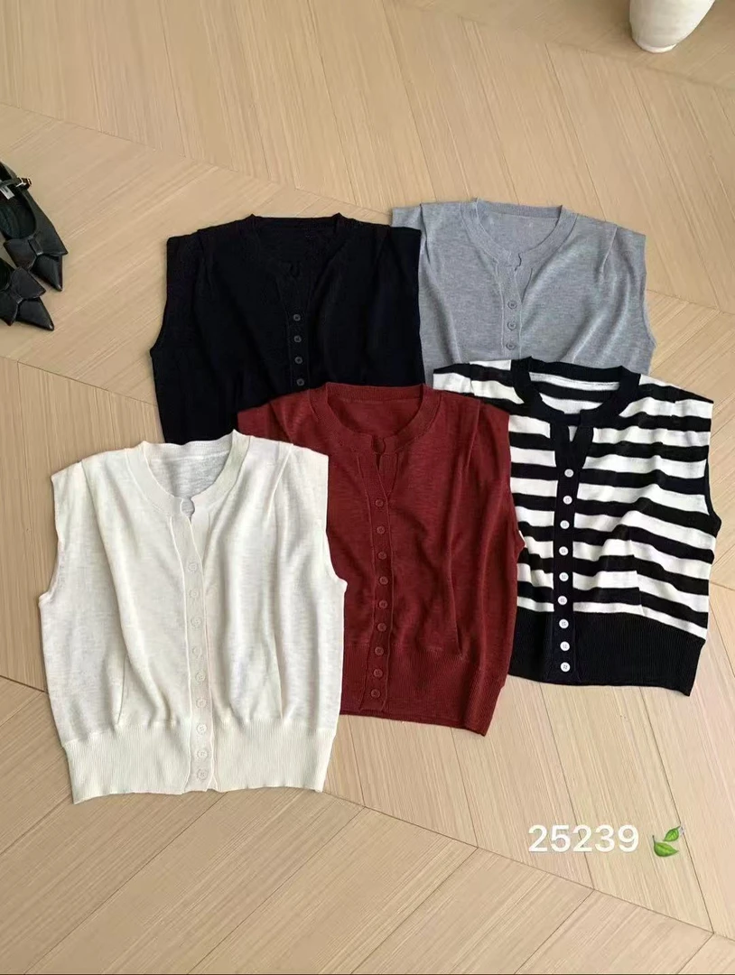 欧货显瘦25新纯色V领女拼接无袖夏季毛针织衫复古开衫时尚朋克风