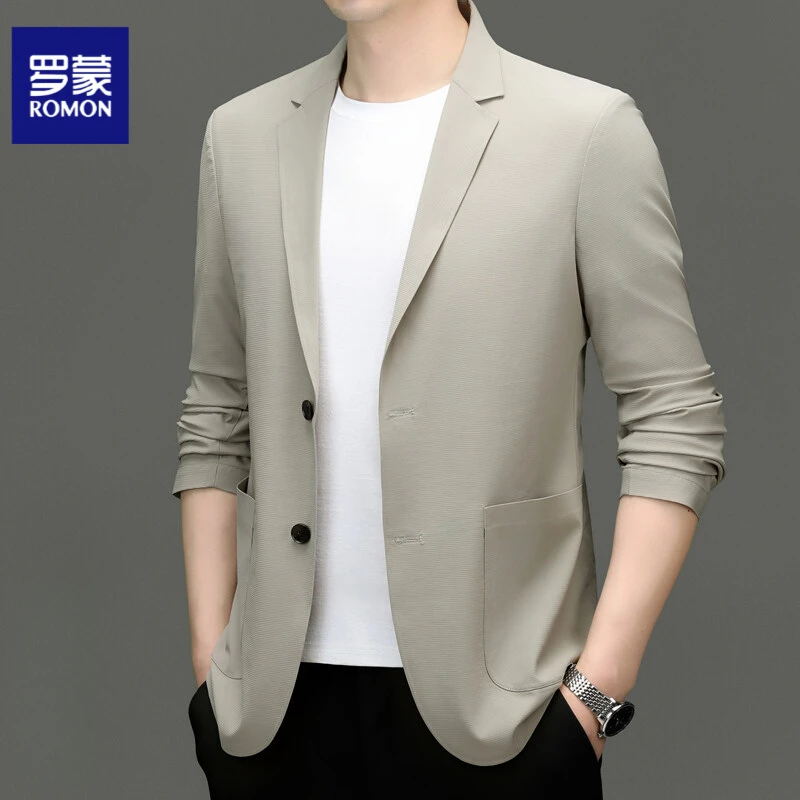 罗蒙高档商务休闲西装外套男士夏季高端冰丝无痕抗皱免烫西服男装