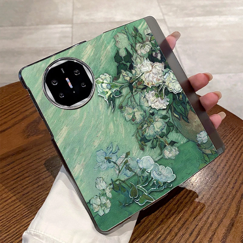 适用华为matex5手机壳折叠屏白玫瑰超薄创意保护皮套x3智能翻盖X6