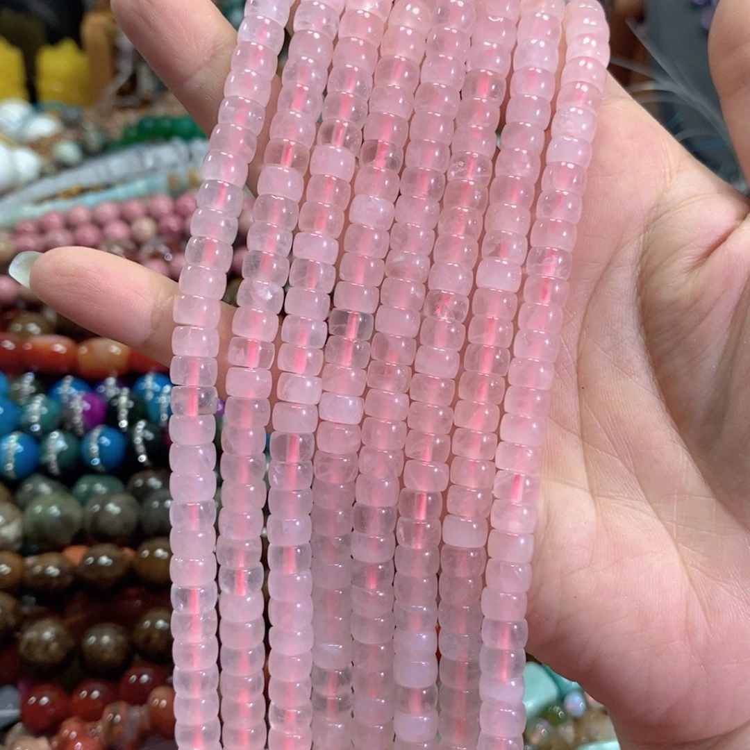 玛瑙/玉髓未镶嵌珠宝半成品粉晶直切一条卡7mm