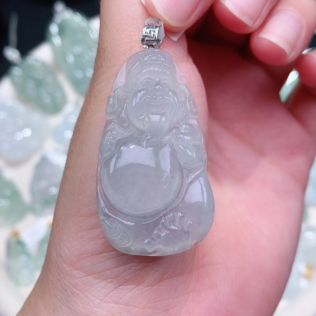 翡翠18K金镶嵌颈饰冰晴财神41.5、24、5.6