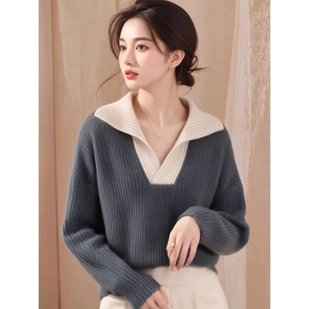 2024秋季新款内搭打底针织衫慵懒风高级感灰色半拉链套头软糯